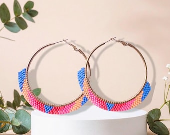 Bohemian hoop earrings with Miyuki Delica beads – Handmade earrings – Stainless steel – Women's handcrafted jewelry