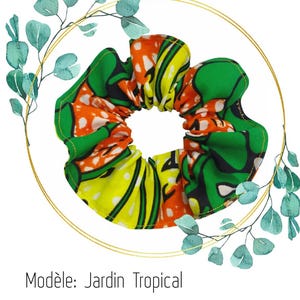 Tropical Garden Wax Scrunchie - Handmade cotton fabric from France. Women&#39;s hair accessory - Colorful elastic - African scrunchie - Women&#39;s gift