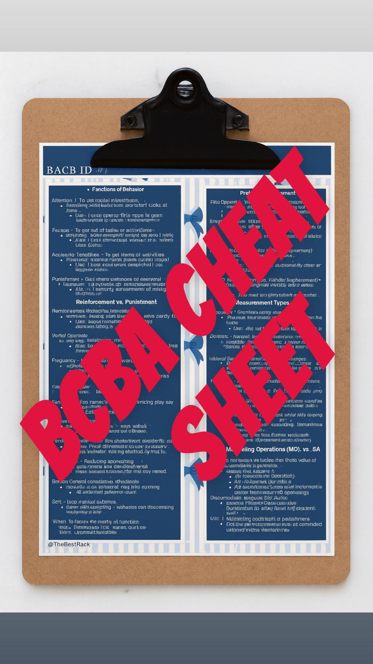 Pink BCBA Cheat Sheet: ABA Therapist Quick Reference Guide (printable ...
