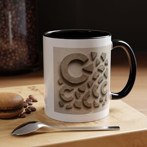 Letter &#39;C&#39; Coffee Mug, Fragmented rock, Modern Typography Design, Unique Gift for Him/Her/Them, Abstract Art Mug, Ceramic Mug
