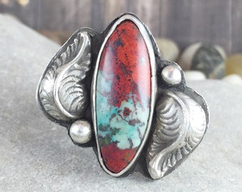 Sonoran Sunrise Ring, Natural Chrysocolla Cuprite Mineral, Sonoran Sunset ring, Rare Gemstone Ring