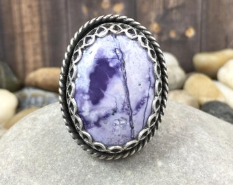 Tiffany stone ring, natural purple stone ring, silver filigree ring, solitaire Tiffany ring, handmade ring, sterling silver ring