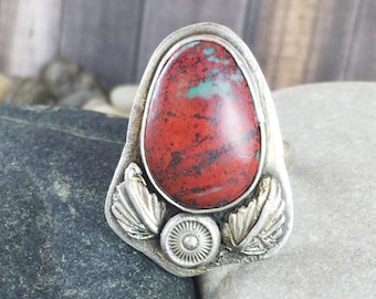 Sonoran Sunrise Ring, Sonoran Sunset Ring, Natural Chrysocolla Cuprite Mineral, sterling silver ring