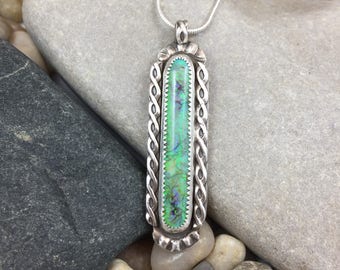 Cultured opal pendant, opal sterling pendant, dogtag style opal pendant, long oval opal, braided silver necklace, created opal necklace