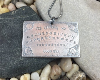 Sterling silver Ouija Board pendant, etched silver spirit board pendant, rustic silver necklace, Halloween pendant