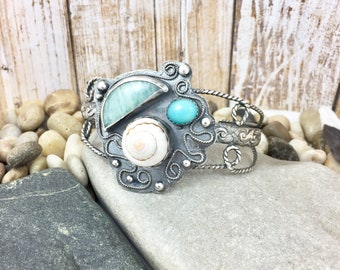 Seaside Cuff, Mermaid style cuff, Ocean Bracelet, Amazonite Cuff