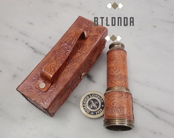 Vintage Brass Spyglass Nautical Telescope with Leather Case – Pirate Collectible Decor - Gift for him