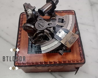 Vintage Nautical Sextant with Leather Display Box | Collector’s Precision Instrument | Maritime Decor Gift