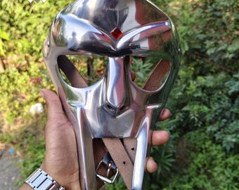 Medieval Metal Mask Helmet – Gothic Warrior Armor Face Mask with Red Gem