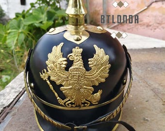 Handmade German Pickelhaube Helmet – Wearable Prussian Officer Replica, Mild Steel Brass