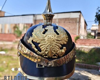 手作りのドイツ帝国軍ピッケルハウベヘルメット：着用可能な革製将校用