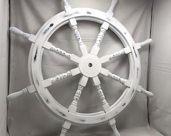 Large White Wooden Ship Wheel – Nautical Home Decor, Father's Day Gift (36 inch)