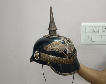 Handmade German Imperial Pickelhaube Helmet: Wearable Leather Officer Helmet