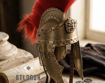 Roman Centurion Helmet Replica – Engraved Roman Armor Design with Red Plume