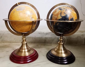 Handmade Nautical Brass Antique Armillary Sphere World Globe On Wooden Base Maritime Desk Decor