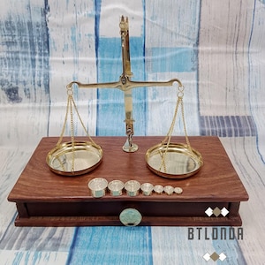 Vintage Brass Balance Scale with Weights Classic Apothecary Decor Ornamental Justice Scales Unique Curio Cabinet Display