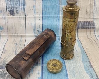 Antique Brass Maritime Telescope | Vintage Nautical Spyglass Decor | Handmade Marine Explorer Gift