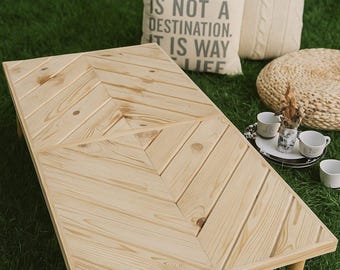 Handmade Folding Wood Camping Table: Portable Picnic Table.