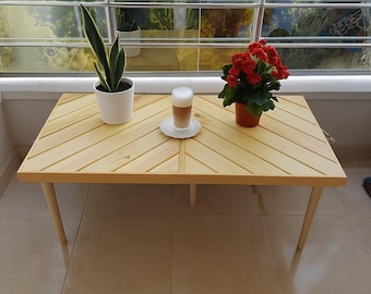 picnic table Handmade Folding Pine Camping Table: Scandinavian Chevron Design.