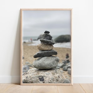 Zen Stone Balance Print | Beach Meditation Wall Art | Mindfulness Photography | Stacked Stones Poster