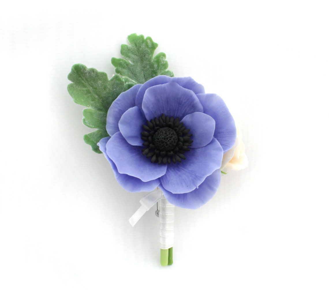 Anemone Boutonniere, Anemone Brooch, Groom Buttonhole, Rose Boutonniere