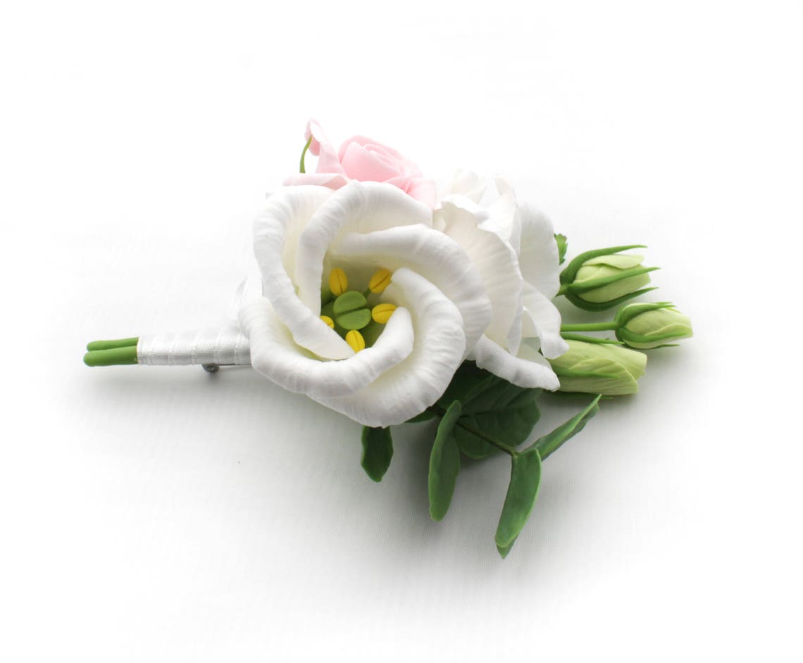 Buttonhole With a White Lisianthus and a Rose, Lisianthus Boutonniere