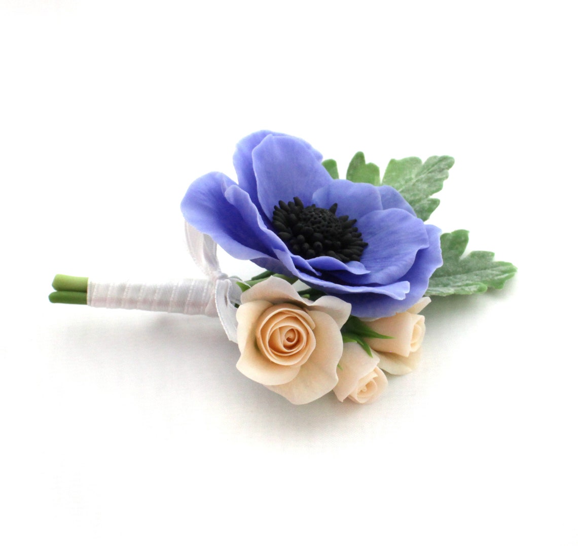 Anemone Boutonniere, Anemone Brooch, Groom Buttonhole, Rose Boutonniere