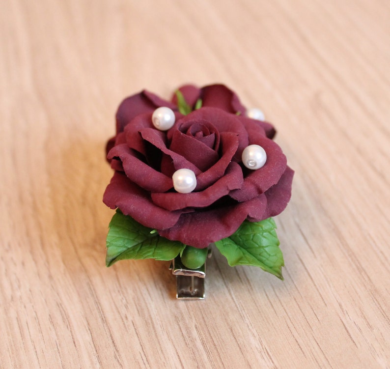 Hair Clip With Wine Red Roses Rose Hair Clip Bridal Clip Etsy