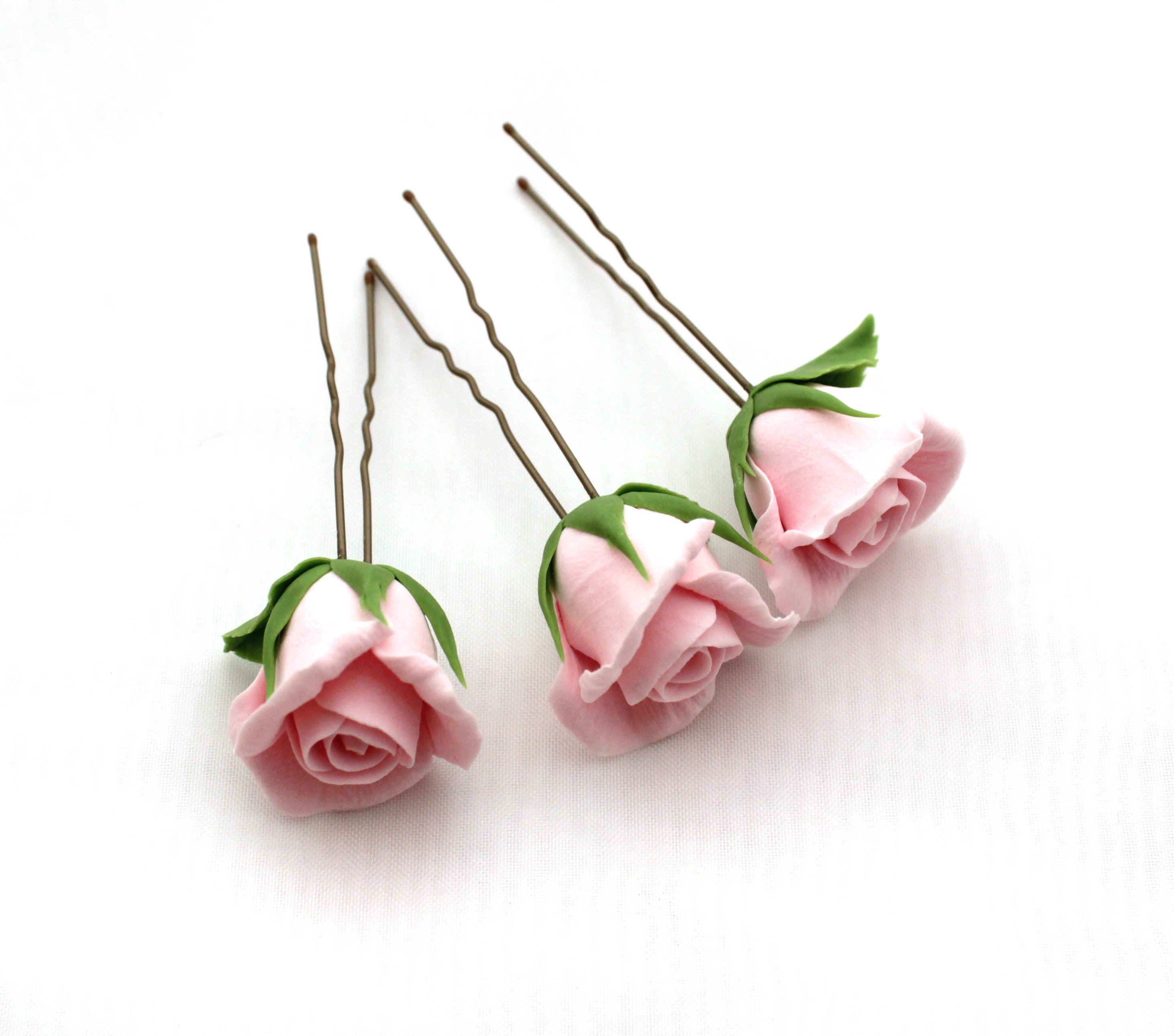 Set of 3 Hair Pins With Rose Roses, Rose Hairpin, Bridal Hairpins