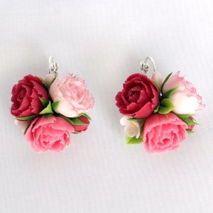 Earrings with peony, peony earrings, floral earrings, polymer clay earrings, earrings with flowers, floral jewelry, cold porcelain