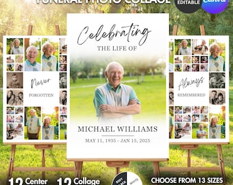 Funeral Photo Collage Canva Template, Memorial Welcome Sign (Digital Download)
