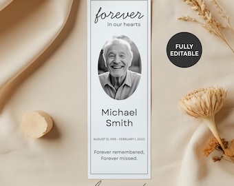 Funeral Bookmark Template, Memorial Keepsake, Celebration of Life (Canva Editable, Printable)