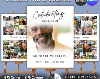 Funeral Photo Collage Welcome Sign, Memorial Easel Template (Canva)