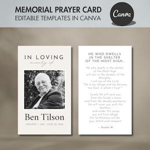 Classic Funeral Prayer Card Template Editable for Dad, 2 sizes, Memorial Prayer Card For Funerals Printable, Celebration of Life Keepsake