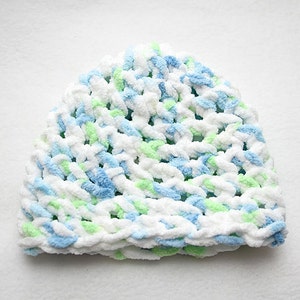 Super Soft Crochet Newborn Hat Bulky Yarn Pastel Blue Green White Ready to Ship image 2