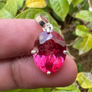 15.30 Ct Rhodolite Garnet Raspberry Pendant, Natural Pink Garnet Jewelry, Handmade Sterling Silver Necklace, Birthstone Gift for Her