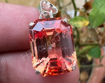 25 Ct Imperial Topaz Pendant | Handmade Silver November Birthstone Necklace