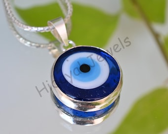 Ciondolo fatto a mano in argento 925 da 49 carati con occhio maligno, amuleto protettivo, collana talismano con occhio blu, regalo per buona fortuna e positività