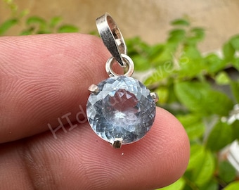 8 Ct Natural Aquamarine Silver Pendant – 925 Sterling Silver Round Cut Gemstone – Handmade Designer Jewelry – Gift for Her