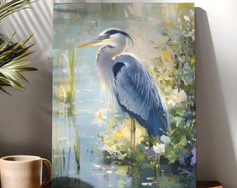 Schilderen op nummer set met blauwe reiger, kustvogel moeras doe-het-zelf acrylverf, blauwe reiger muurdecoratie