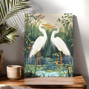 White Birds In Lake Paint By Numbers Kit, White Egret Couple Paint Kit, Cottage DIY Acrylic Painting Kit, Easy Beginners, Birthday Gift