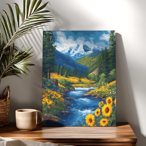 Kit de pintura por números "Valle de los Girasoles", pintura floral acrílica DIY sobre lienzo imagen 1