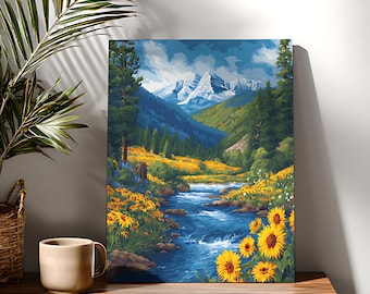 Sunflower Valley Paint by Numbers Kit, DIY Acrylic Floral Painting on Canvas