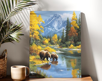 Kit de pintura por números de la familia de osos: Pintura acrílica DIY para principiantes sobre lienzo