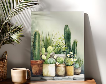 Cactus Paint by Numbers Kit: Beginner DIY Acrylic Painting on Canvas
