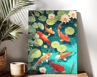 Koi Fish Paint By Numbers: Lotus Pond DIY Painting Kit
