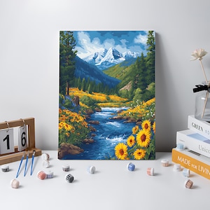 Kit de pintura por números "Valle de los Girasoles", pintura floral acrílica DIY sobre lienzo imagen 6