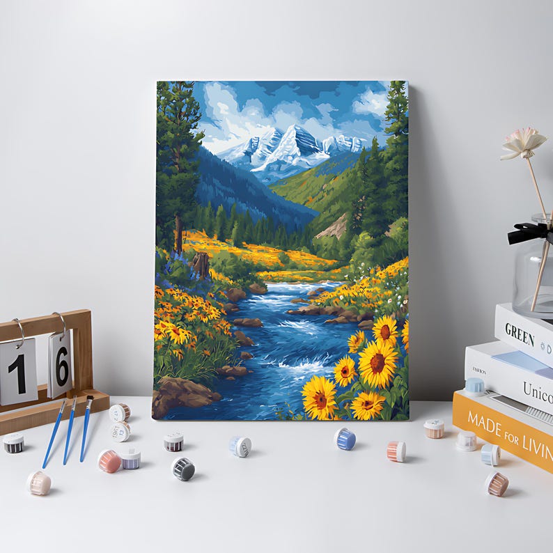 Kit de pintura por números "Valle de los Girasoles", pintura floral acrílica DIY sobre lienzo imagen 6