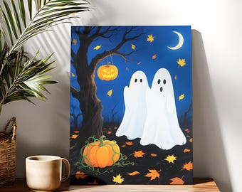 Halloween Ghosts Paint By Numbers Kit: DIY Acrylic Painting on Canvas