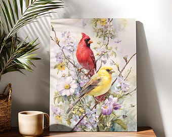 Cardinal Couple Paint by Numbers Kit: DIY Floral Acrylic Painting